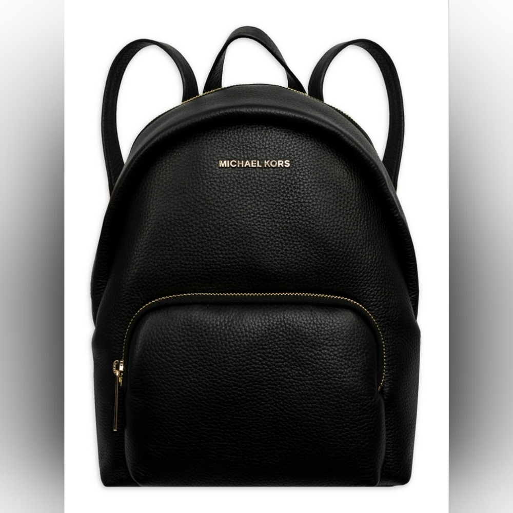 Michael Kors Black Pebbled Leather Backpack with Gold Hardware